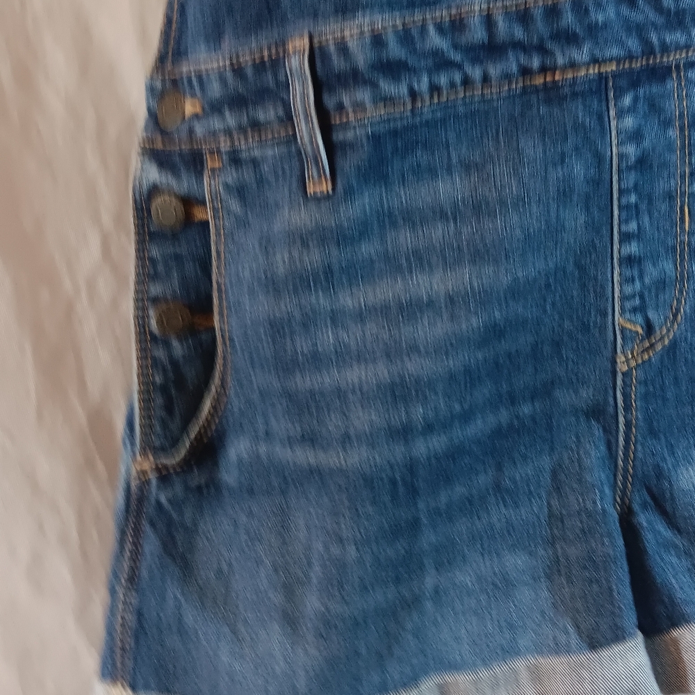 Old Navy Womens Medium Blue Jean Shortall Denim Shorts Bib Overall Cuffed - Picture 7 of 14